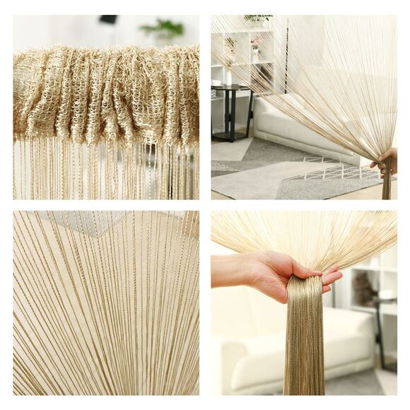 String Curtain Fringe Panel Thread Strip Backdrop Divider for Decor Camel Color - Picture 5 of 6